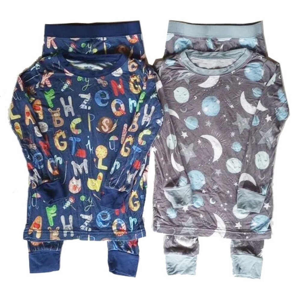 2 SETS Little Sleepies Pajamas 2T Animal Alphabet Celestial Stars